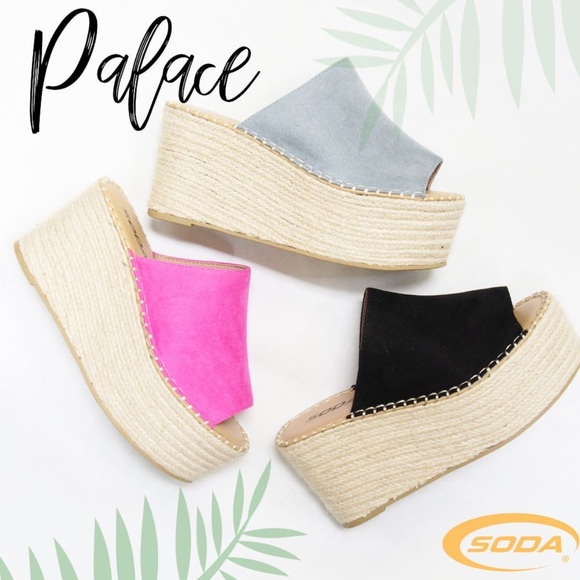 Soda Jute Raffia Woven Platform Wedge Heel Slide Sandals - Picture 4 of 5